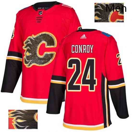 Mens Adidas Calgary Flames 24 Craig Conroy Authentic Red Fashion Gold NHL Jersey